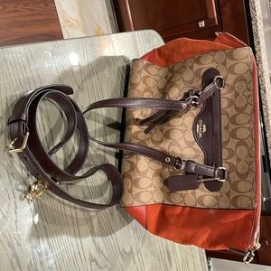 Purse-Orange and Brown Leather Coach Purse